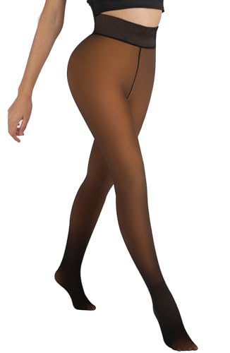 Image of MERYLURE Fleece Lined Tights Women Fake Translucent Winter Warm Thick Pantyhose Thermal Sheer Leggings for All Skin Tone