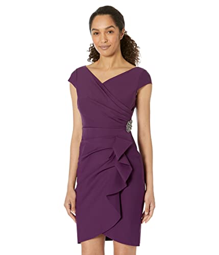 Alex Evenings Women's Short Slimming Cap Sleeve Dress with Surplice Neckline