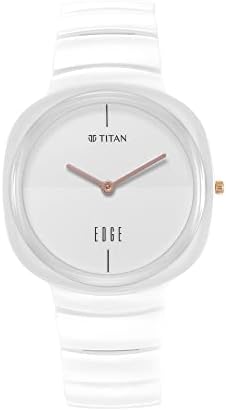 EDGE Titan Squircle Quartz Analog White Dial White Ceramic Strap Unisex Watch - NT1841QC03