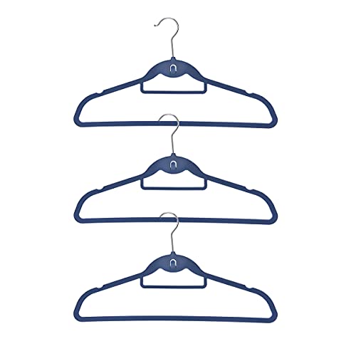 Conjunto Cabide de Veludo Ultrafino com Gancho Azul 3Pcs - Oikos