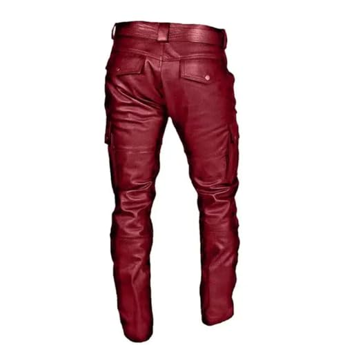 FULBHPRINT Men’S Retro PU Leather Pants Streetwear Punk Style Multi Pocket Casual Faux Leather Trousers4