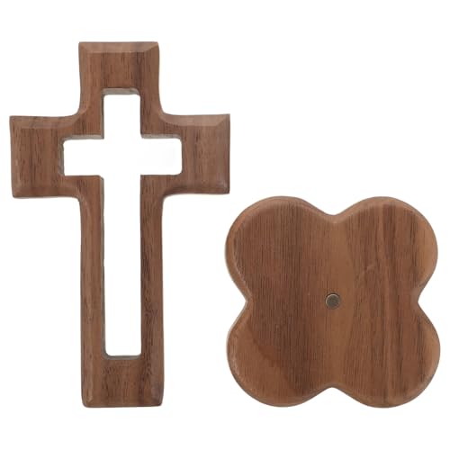 Cruz de madera de nogal tallada artesanal para mesa rústica