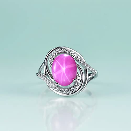 Gem's Beauty 8/10 mm | 0.31"/0.39" Lab Star Sapphire Rings Genuine 925 Sterling Silver Handmade Oval Ring Flower Halo Rings Modern Luxury Style Jewelry Rings Anniversary Gift（size 5-10）4