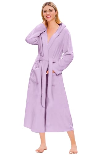 Image of Umeyda Girls & Women Fleece Hooded Robes, Soft Fuzzy Bathrobe Warm Plush Fluffy Bath Robe for Kids Womens
