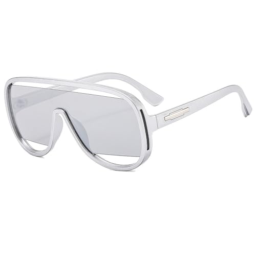 PPFVVTV Gafas de sol de una pieza retro de moda para mujeres y hombres, gafas de sol de lujo de gran tamaño con tonos degradados UV400, plateadas, talla única