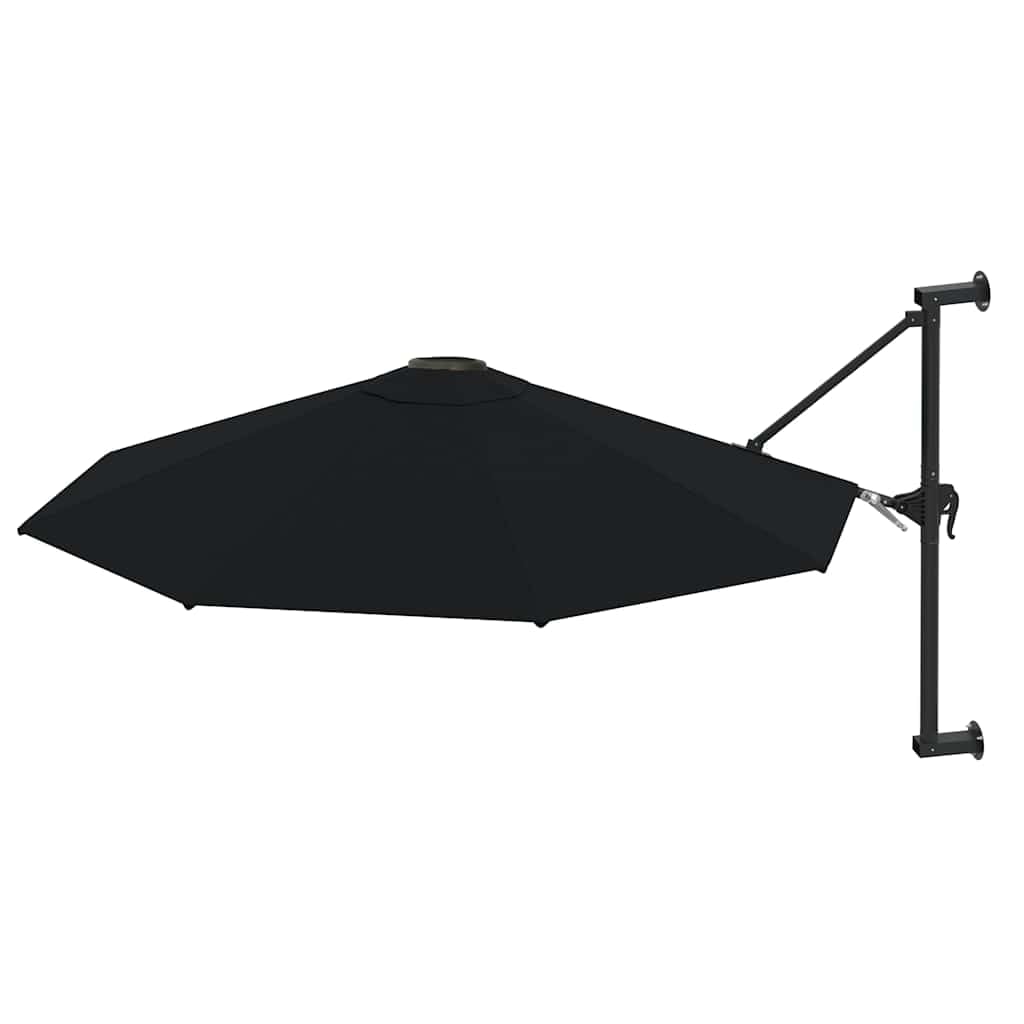 Sombrilla de Pared con Palo de Metal Negro 300 cm,Artículos de Exterior,Sombrillas,9.75kg-47300