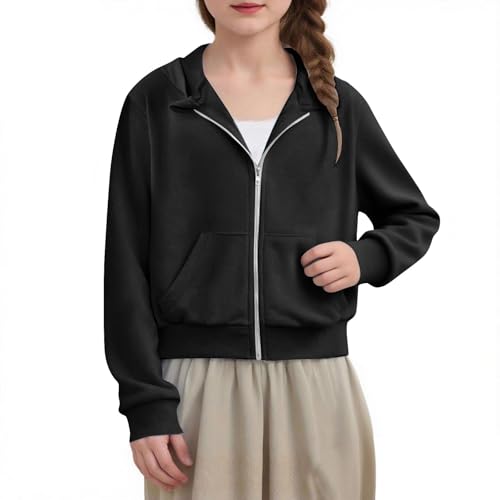 Girls Zip Up Cropped Hoodie Kids Long Sleeve Casual Sweatshirt with Pocket Casual Stylish Jacket Tops for 4-12 Years2