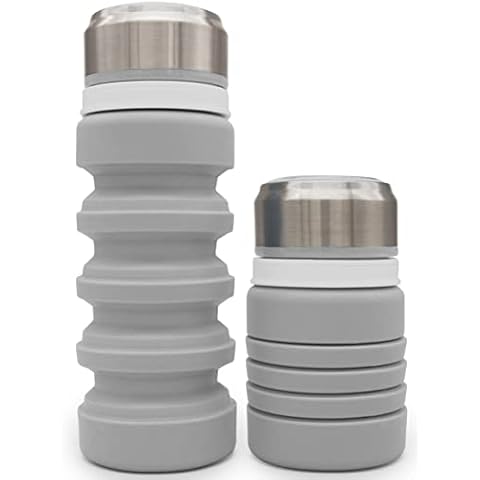 Suck UK Collapsible Water Bottle Travel Water Bottles Or Kids Water Bottle Water Flask and Collapsible Cup Hiking Accessories and Travel Essentials Reusable Sports Bottle For Gym & School Grey Cover