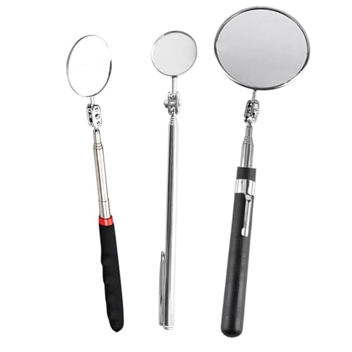 Anwangda 3 Pack Telescoping Inspection Mirror 360° Rotation Extended Handle Round Mirror Inspection Tool, 50/30/85mm Automotive Adjustable Inspection Mirror for Observing Vehicle Details