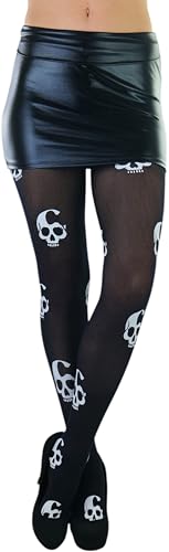 Image of ToBeInStyle Women's Skull Crossbones Skeleton Pirate Symbol Hosiery Tights & Thigh High Stockings