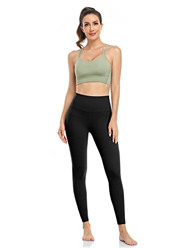 Heynuts Pure&Plain 7/8 High Waisted Leggings For Women, Hawthorn Athletic Compression Tummy Control Yoga Pants 25'' Black S(4/6) #TOP2