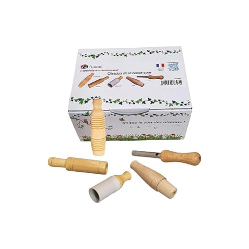 Fuzeau - Coffret De 5 Appeaux En Bois Naturel Pour Oiseaux De Basse-Cour - Reproduction Fidèle Des Sons Animaliers - Ambiance Nature – Dès 4 Ans – Instrument Ludique Et Éducatif - Réf. 78321