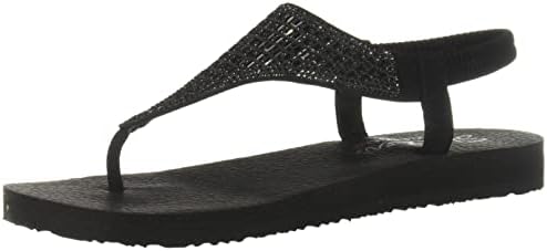 Skechers Cali Women's Meditation-Rock Crown Flat Sandal,black/black,10 M US