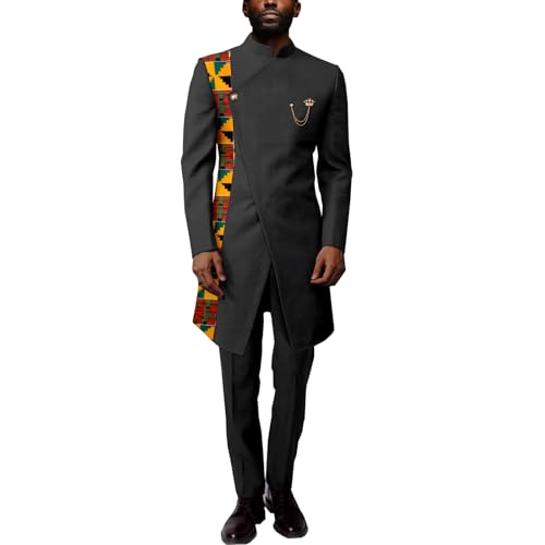 African Suits for Men Wedding Jacket Pants Patchwork 2 Piece Set Dashiki Nigerian Clothing Outfits Attire