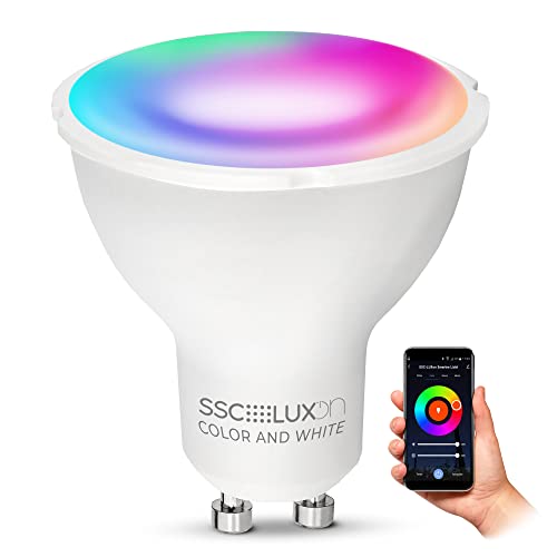 SSC-LUXon Smart Home Lampe GU10 LED RGBW kompatibel mit Alexa & Google - App- & Sprachsteuerung dimmbar RGB & Weißtöne Wifi Licht