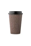 HARVEST PACK 16 oz Insulated Ripple Double-Walled Paper Cup with Lid, Brown Geometric, Coffee Tea Hot Chocolate Drinks To go [85 SETS]