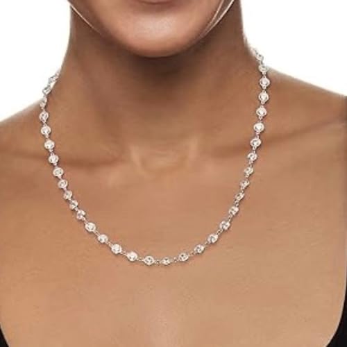 AVELI Lab Created Diamond Station Tennis Necklace in Large Size 5mm Bezel Set Round Brilliant Cut Stones - Hypoallergenic Elegant Diamond-Like Necklace Chain Jewelry for Women3