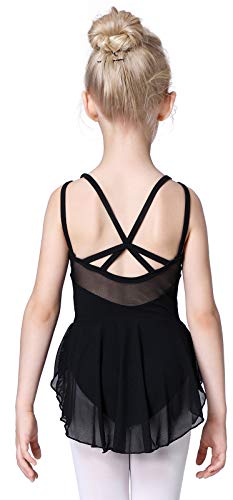 Soudittur Maillot de Danza Algodón Tutú Vestido de Ballet Gimnasia Leotardo Body Clásico Manga Corta para Niña (120cm: 6-7 años, Negro)