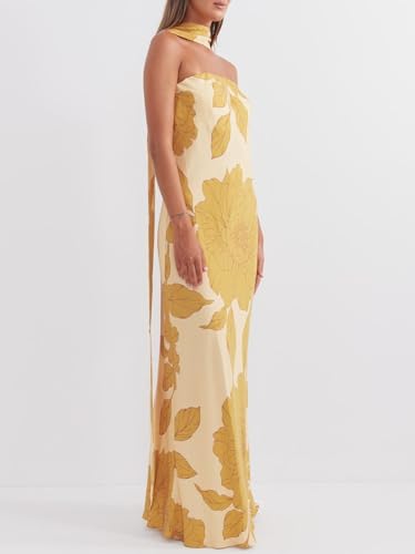 Image of Women Y2k Strapless Maxi Dress Floral Print Tube Long Dress Boho Beach Sundress Going Out Streetwear