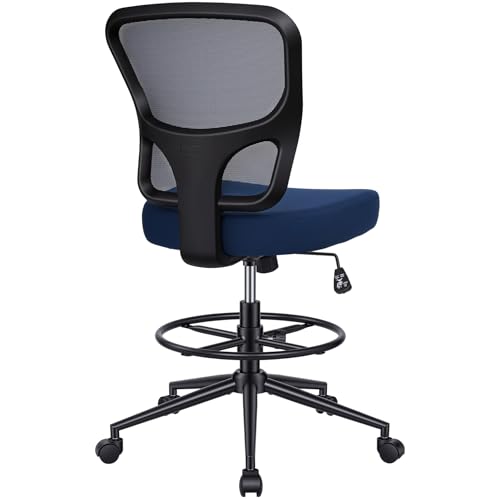 Image of Armless Drafting Chair Tall Office Chair for Standing Desk - Adjustable Height Mesh Ergonomic Drafting Stool with Foot Ring & Wheels, Rolling Counter Height Computer Chair for Home Office