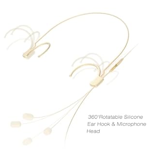 KIMAFUN Microfono Archetto Professionale a Doppio Gancio per L'orecchio, Condensatore, Compatibile con Trasmettitore a Cintura del System Wireless Senn_heiser, Connettore Stereo 3,5 mm a Vite, Beige