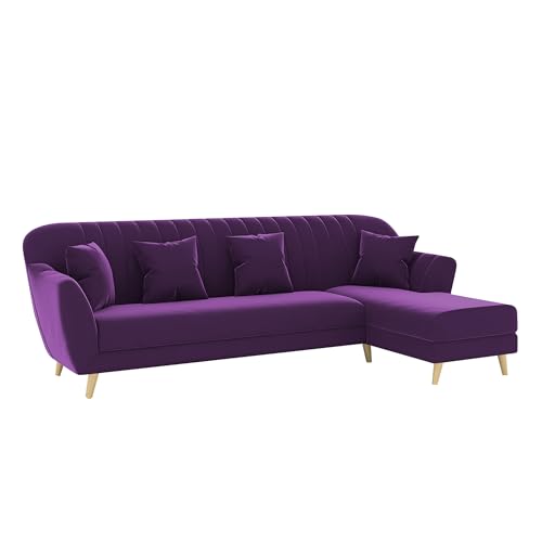 Image of Atticus RHS 6 Seater L Shape Sofa Set for Living Room (Purple Fabric) Premium Fabric Sofa Set