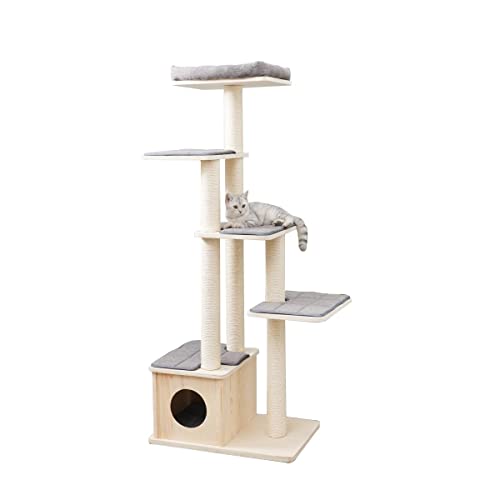 Agile 67" Modern Real Pine Plywood Cat Tree Condo Tower With Natural Sisal Scratching Climbing Posts (Oscar) #TOP8