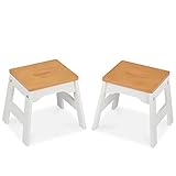 Melissa & Doug Wooden Stools - Set of 2 Stackable, 11-Inch-Tall - Natural/White