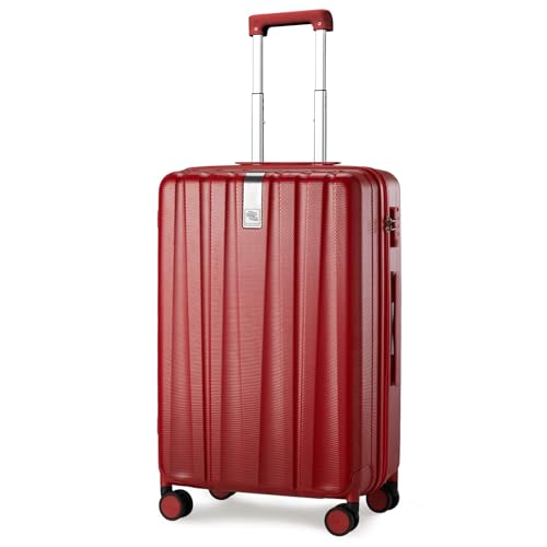 Image of Hanke 20 Inch Carry On Luggage 22x14x9 Airline Approved Lightweight PC Hard Shell Suitcases with Wheels Travel Luggage Rolling Suitcase Travel Luggage Bag for Weekender(Red)