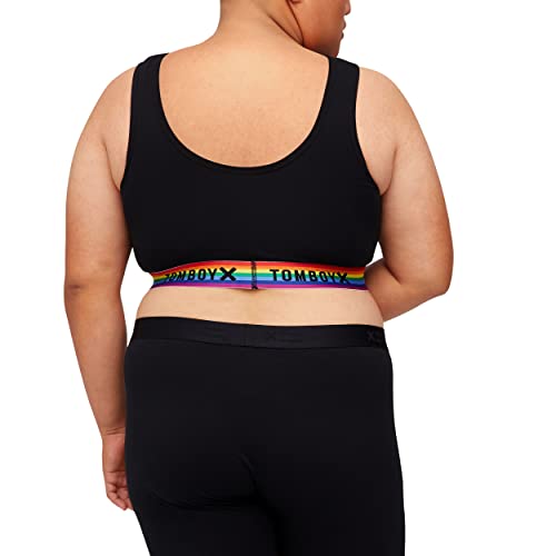 Tomboyx Soft Bra, Cotton Scoop-Neck Bralette For Women, Wireless No-Padding Low Impact, 3X-Large/Black Rainbow #TOP3