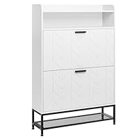 YITAHOME Shoe Cabinet Storage Hallway with 2 Drawers, Shoe Storage Cabinet, Floorstanding Shoes Cupboard with Open Shelves and Metal Legs for Living Room, Bedroom, 80 x 24 x 117 cm, White
