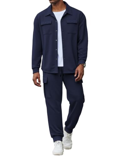 COOFANDY Casual Tracksuits for Men Set Sweatsuit Jogging, Navy Blue, Small - image 1