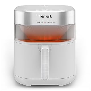 Tefal Easy Fry Infrared Heißluftfritteuse, bis zu 99% weniger Fett, Infrarottechnologie, 7 Liter, digitales Bedienfeld, Sichtfenster, Auto-Off, Warmhaltefunktion, spülmaschinenfest, Weiß, EY831GE0