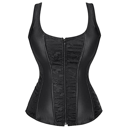 Grebrafan Corsé con Tirantes Burlesque Corset Gotico Mujer Talla Grande (EU(50-52) 7XL, Negro)