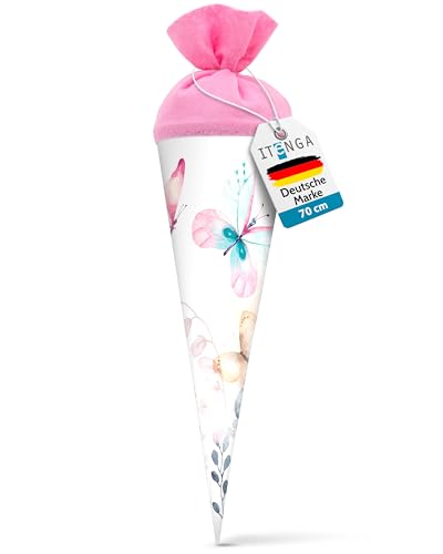 itenga Schultüte 70cm groß rund Schmetterling Einschulung Schulanfang - Zuckertüte für Mädchen