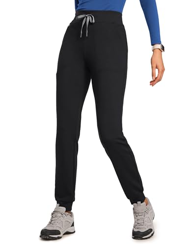 POPVIOLET High Waisted Jogger Medical Scrub Pants Women - 7 Pockets Stretch Knit Drawstring Yoga Waistband Slim Fit Pants Black XX-Large