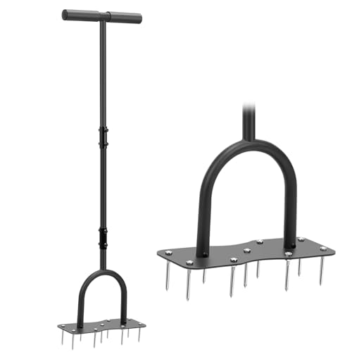 SILKPE 9-Spike Lawn Aerator Tool, Spike Metal Manual Dethatching Soil Aerating Lawn with, Grass Aerator Garden Tools, Durable U-Shape Steel Structure, Super Easy Installation, 39.4''