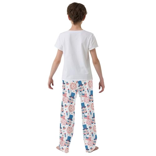 July 4th Independence Day Gnome Fireworks Boys Long Pants Soft Trousers Elastic Waist Kids Lounge Bottoms with Pockets S-XL3