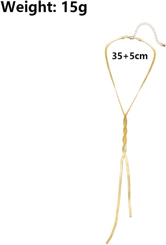 Twisted Snake Bone Chain Y Necklace for Women Vintage Adjustable Herringbone Long Tassel Choker Minimalist Snake Link Metal Necklace Wedding Jewelry - Image 3