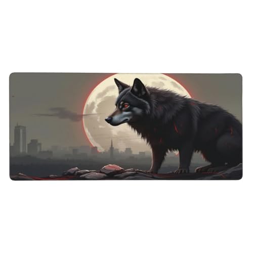 Grand tapis de souris de jeu loup gothique avec base en caoutchouc antidérapante