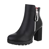  Ital Design Damenschuhe Stiefeletten High-Heel Stiefeletten, XJ-655-, Kunstleder, Schwarz, Gr. 40