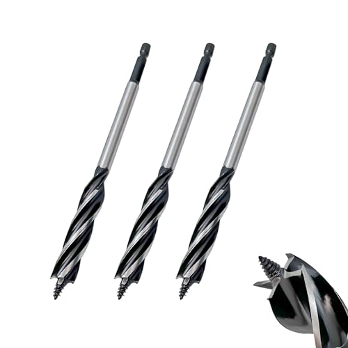 Holzbohrer 19mm x 165mm Schneckenbohrer 3-tlg. Schlangenbohrer Selbst-vorschub mit 6.35mm Sechskantschaft 4-Schneiden Spiralbohrer für Holzarbeiten