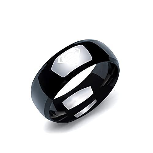 Yellow Chimes Titanium Superman Stylish Black Ring for Men and Boys