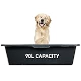90L Dog Bath/Tub Kit – Pre-Drilled Plastic Tub with Drain Valve & Tap Connector, Quick Hose Click-Lock, Easy Clean, Portable Pet Washing Station
