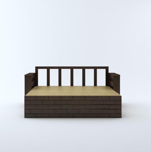 Image of MAMTA DECORATION Wooden Sofa Cum Bed for Living Room | Solid Sheesham Wood Convertible 3 Seater Diwan Sofa Bed with Pull-Out Storage Armrest | Folding Double Bed for Home & Guest Room | Walnut Finish
