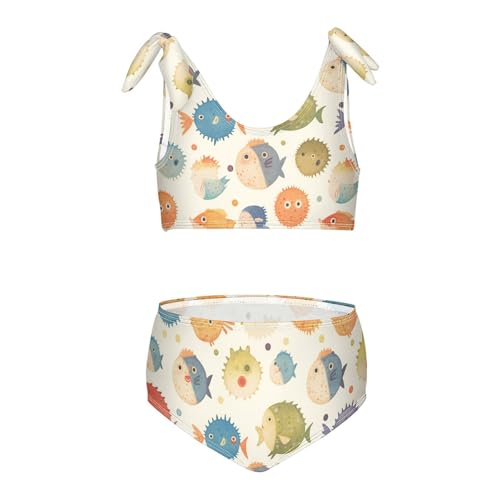 KLL Puffer Hawaiian Fish and Seaweed Girl 2 Pieces Bikini Set Quick-Dry Bathing Suit Swimwear Adjustable Strap