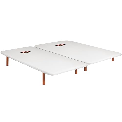 PIKOLIN Base tapizada Transpirable Tejido 3D | 180x190 cm – 2 Bases de Ancho 90 cm con pletina de unión y 4 Patas | Color Blanco | Estructura Reforzada | Alta Durabilidad | Entrega y Montaje Incluido