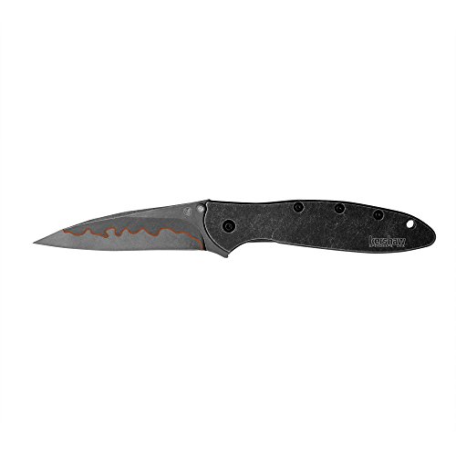 Image of Kershaw Leek, BlackWash Pocket Knife (1660BLKW); 3 Sandvik 14C28N Steel Blade, 410 Stainless Steel Handle, BlackWash Finish, SpeedSafe Assisted Open, Frame and Tip Locks, Reversible Pocketclip; 3 OZ