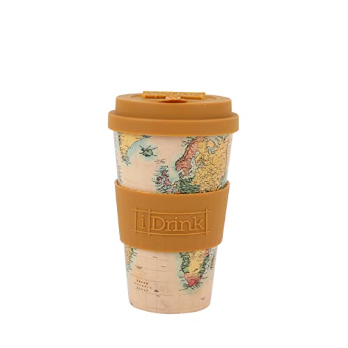 IDRINK®- Taza de café de RPET con tapa de silicona de apertura, fácil de llevar Taza de 435 ml para llevar de plástico reciclado 8,7 x 8,7 x 15 cm ergonómica 435 ml (OLD MAP)