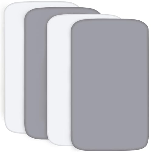 Biloban Pack and Play Fitted Sheet (39 x 27in), 4 Pack Ultra Soft Pack n Play Sheet Fitted, Playard Sheet for Boys or Girls, Machine Washable, Microfiber, Gray and White by Biloban - Used condition - CA$18.08